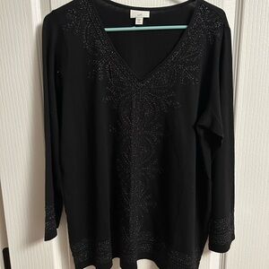 J. Jill Black Embellished Long Sleeve Top